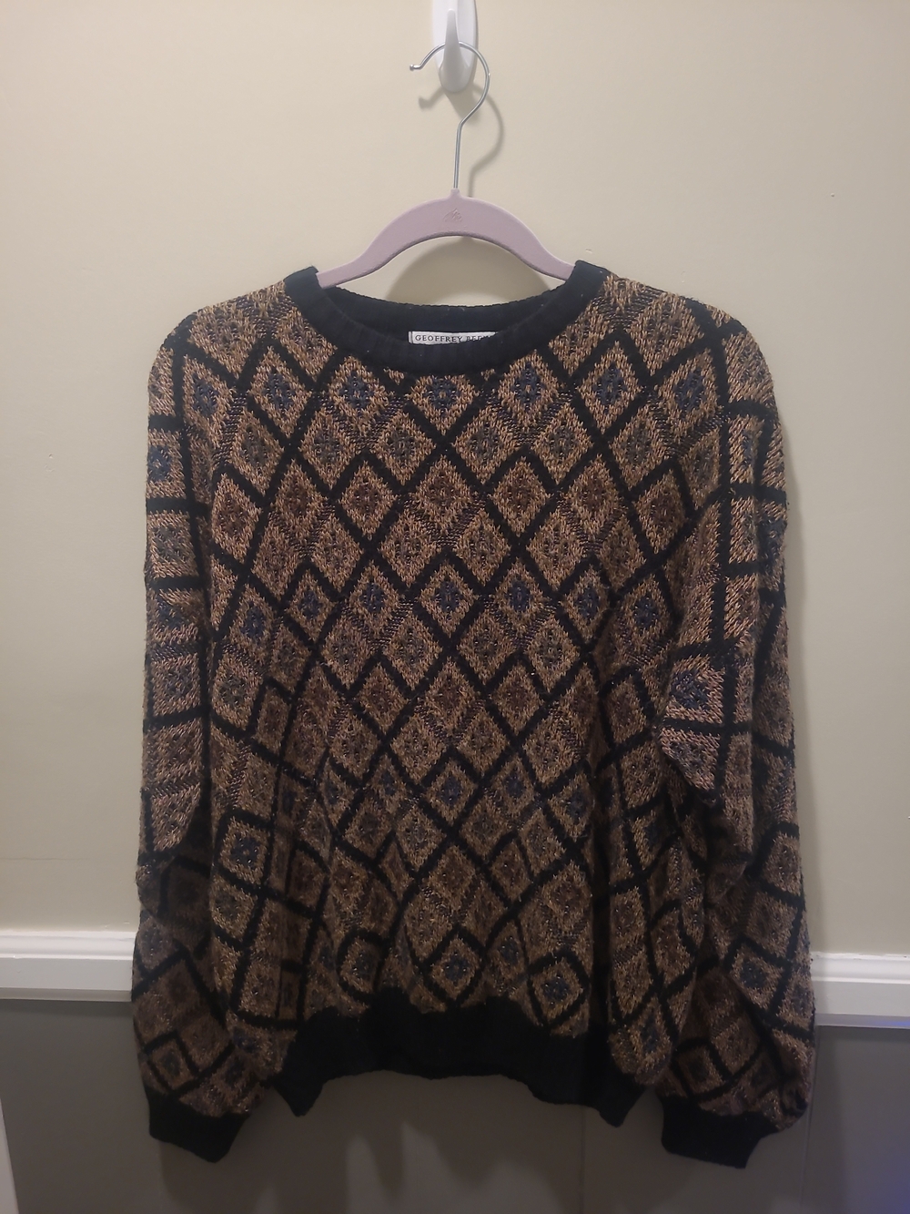 Geoffrey Beene Classics Mens L Crewneck Sweater Vintage Argyle Diamond Grandpa